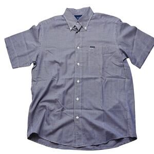 Faconnable Mens Button Down Red White Blue Check Plaid Short Sleeve Shirt Medium